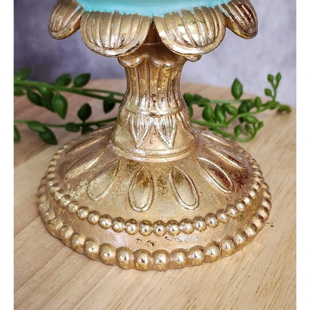 Easter Diorama Green Gold Sheep Lamb Cross Figurine Pedestal Resin 10